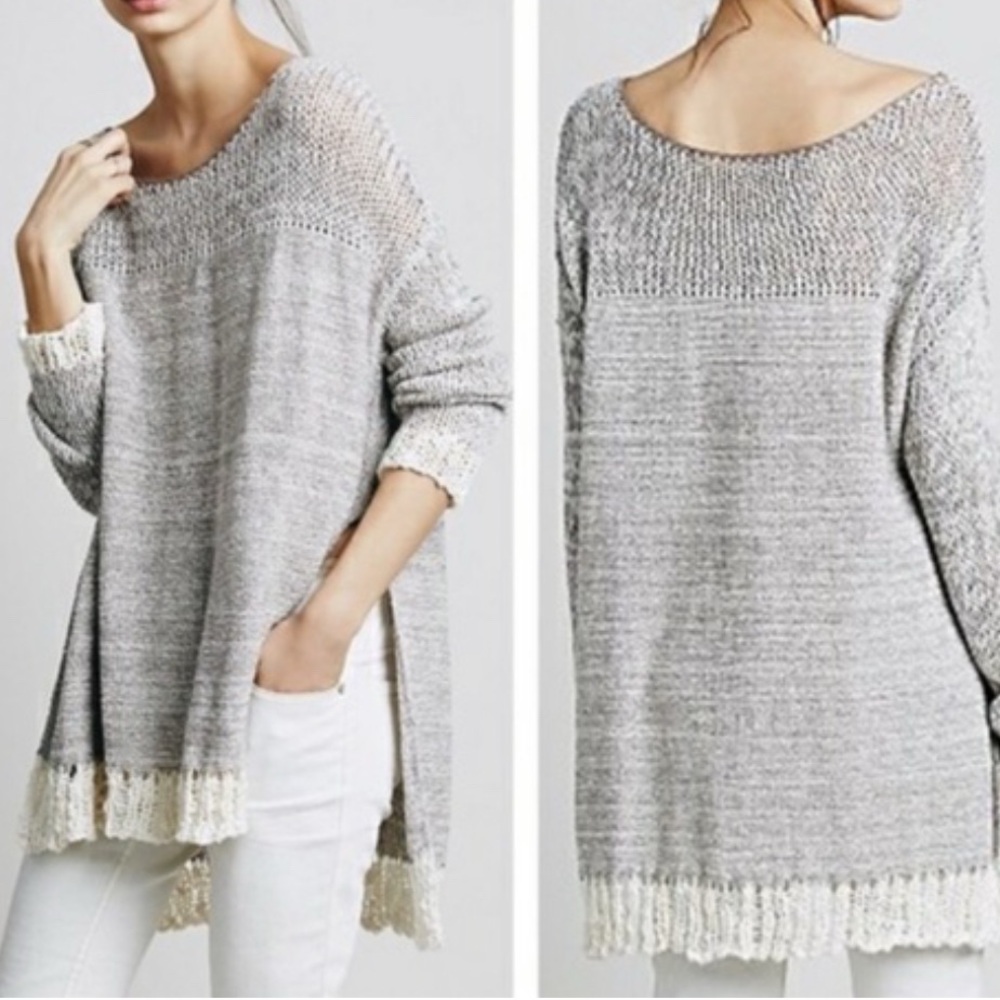 Free People Haiku Pullover Sweater oversized linen blend knit boho sz M